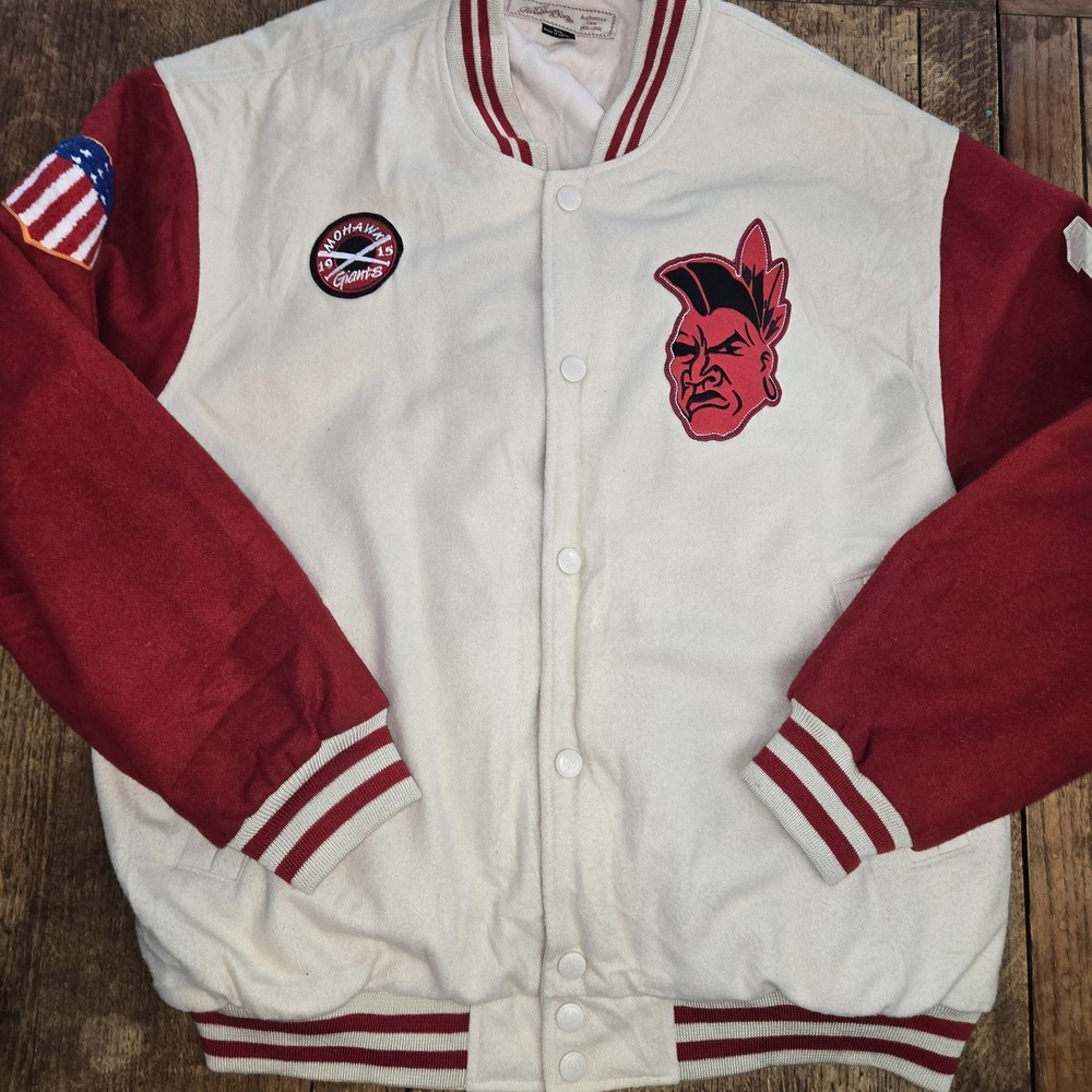 Negro League Mohawk Giants Jacket JC Freeman Sz 2xl Letterman Style Cream‎ Red
